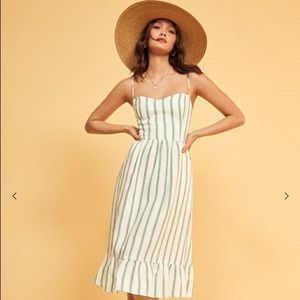 Reformation Eileen Dress - 100% Linen - Green White Stripe - Size 4